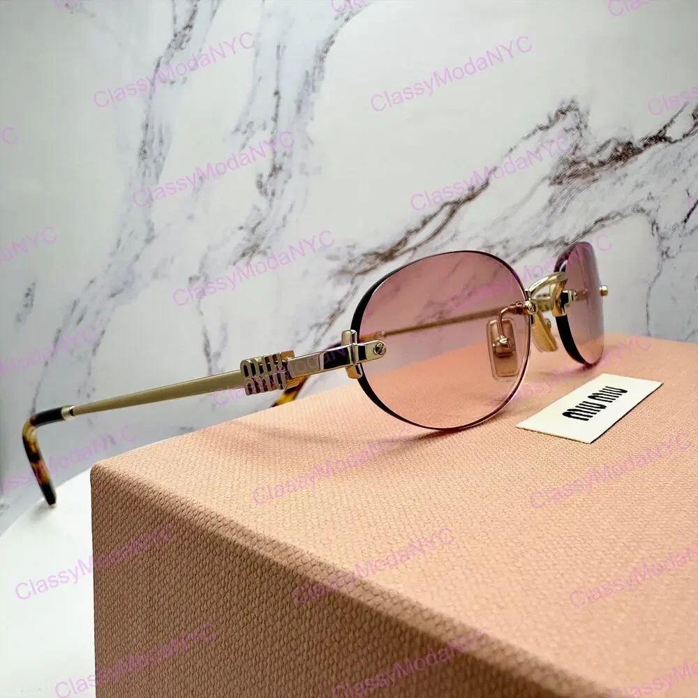 New MIU MIU Sunglasses Gold Metal Pink Oval Authentic Gradient MIU MIU